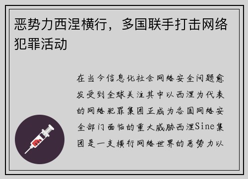 恶势力西涅横行，多国联手打击网络犯罪活动